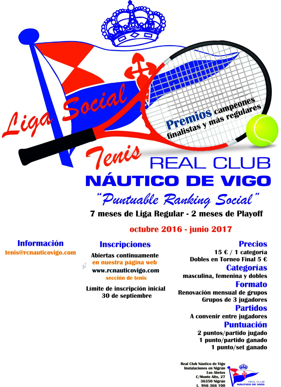 Cartel del Liga Social Tenis RCNV 2017 Playoff
