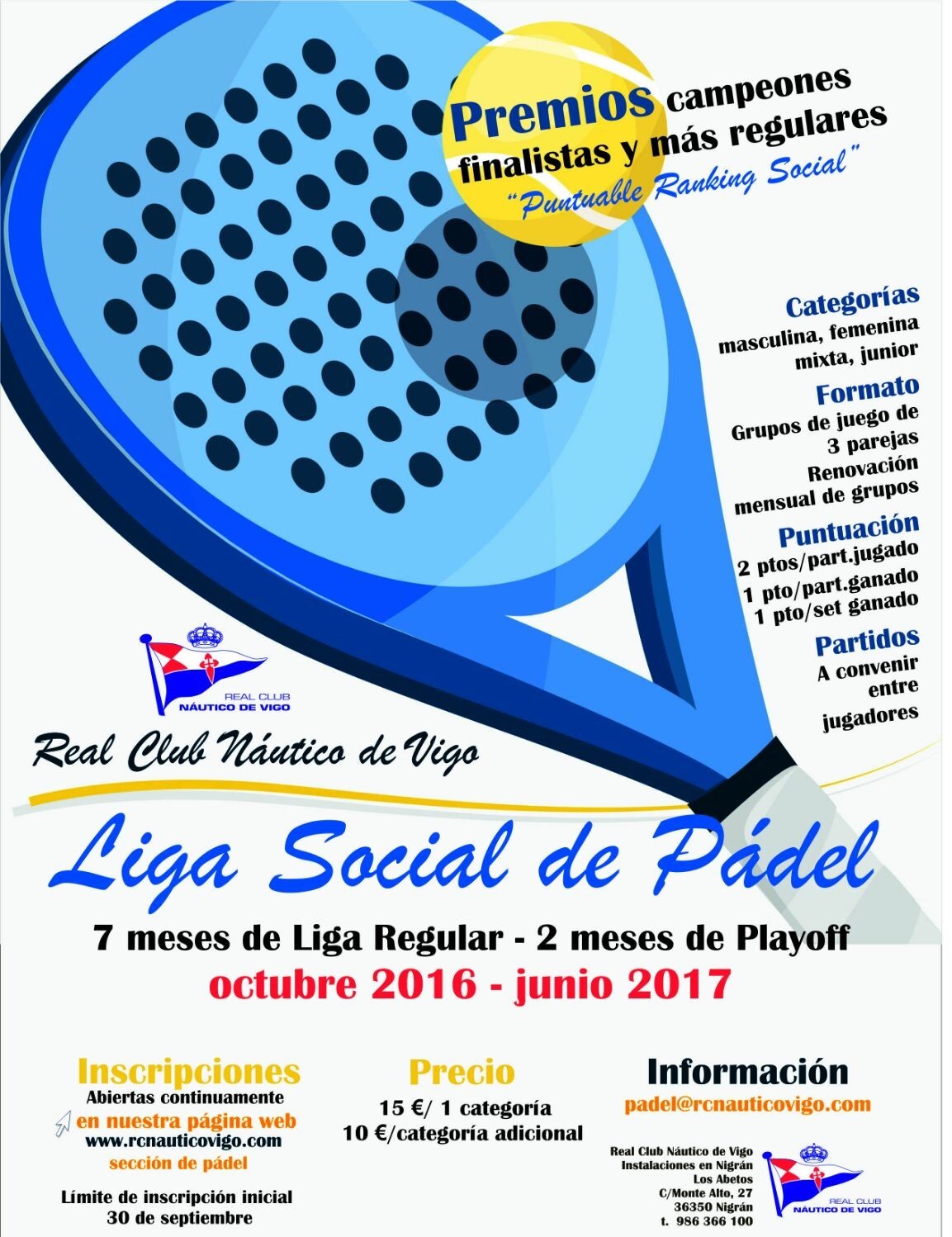 Cartel del Liga Social Pádel RCNV 2017
