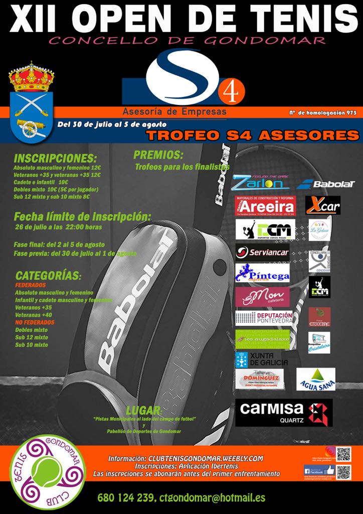 Cartel del XII Open de Tenis Concello de Gondomar-Trofeo S4 Asesores