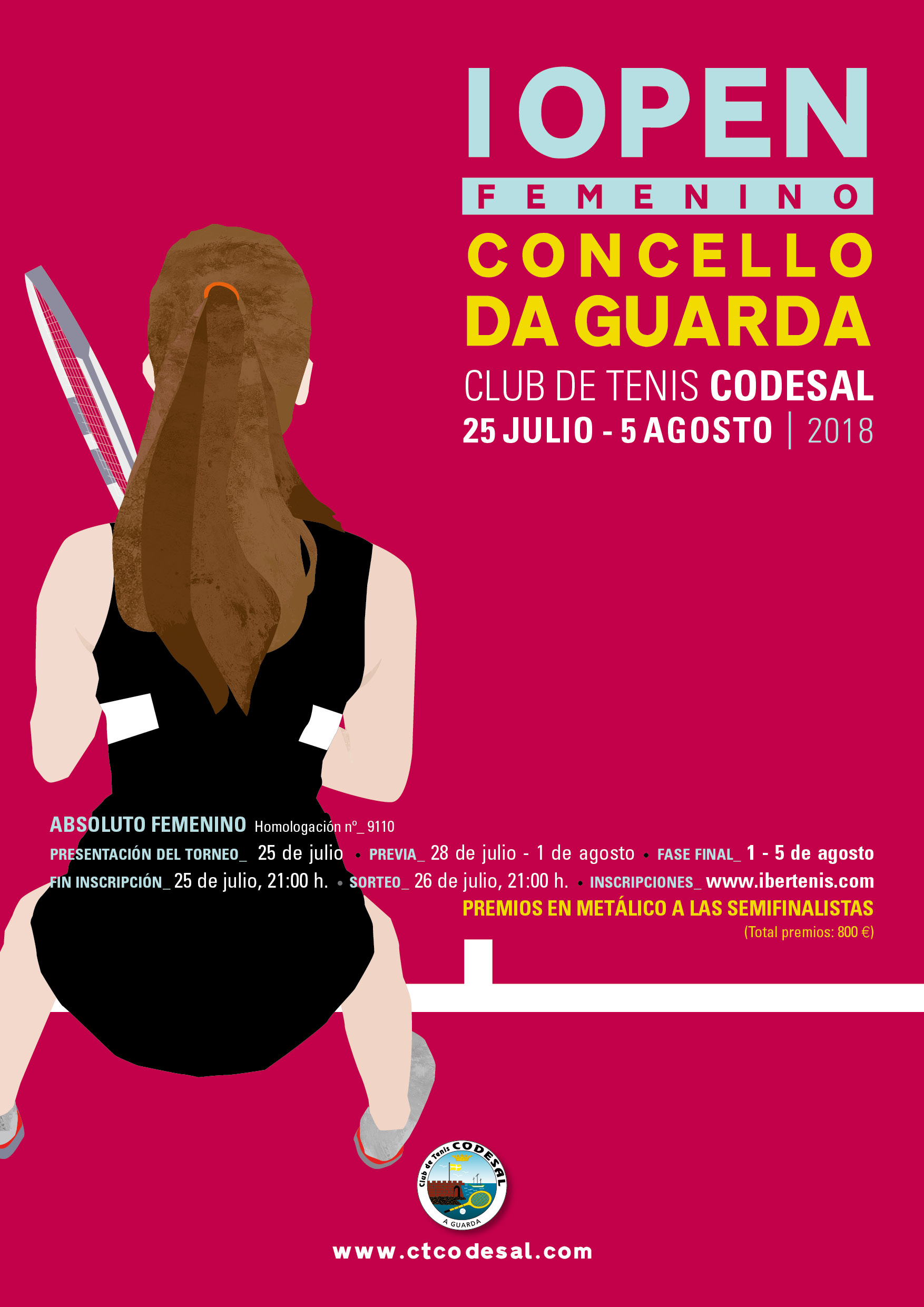 Cartel del I Open Femenino Concello de A Guarda (400€ Campeona 200€ finalista 100€ semifinalistas)