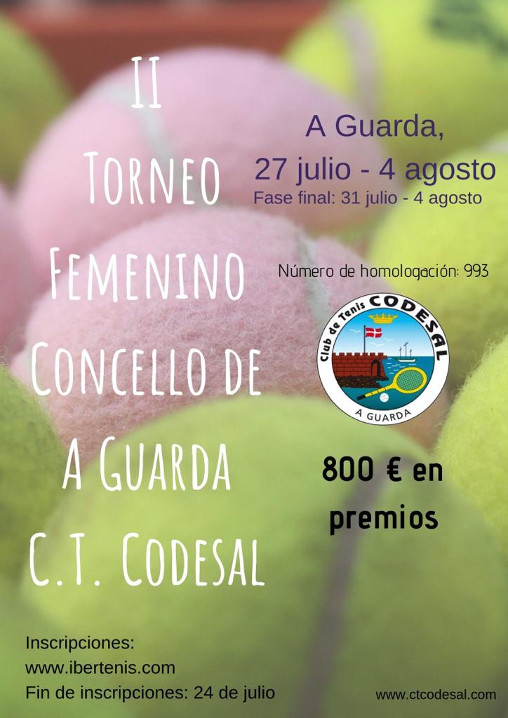 Cartel del II TORNEO CONCELLO DE A GUARDA CLUB DE TENIS CODESAL (800€ EN PREMIOS)