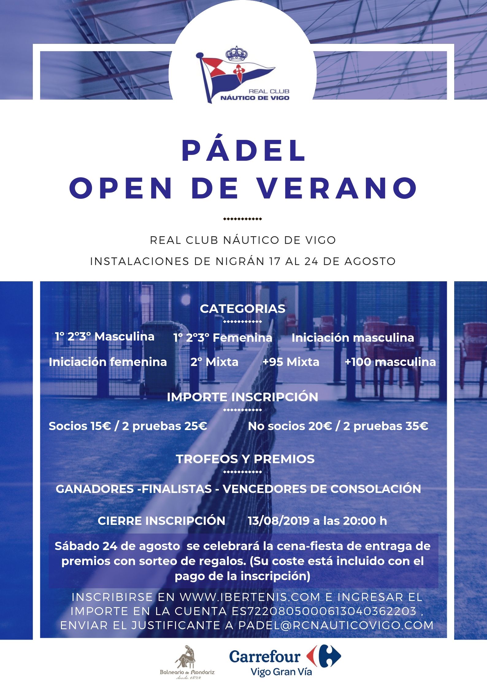 Cartel del OPEN DE VERANO DE PADEL (REAL CLUB NÁUTICO DE VIGO)