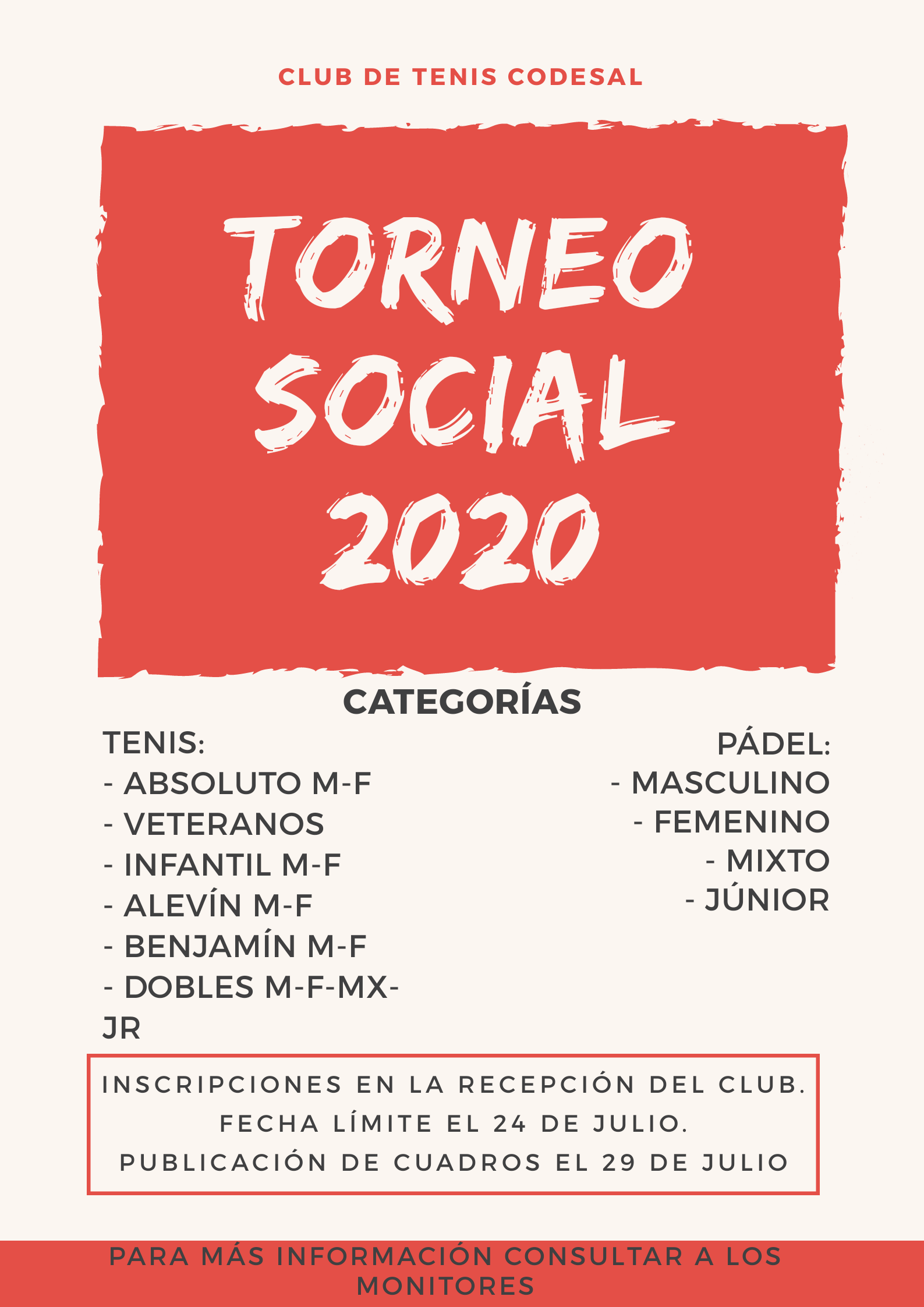 Cartel del Torneo Social 2020 C.T.  Codesal