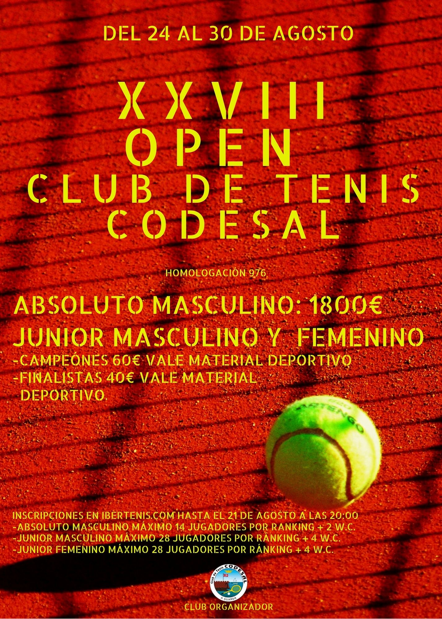 Cartel del XXVIII OPEN CLUB DE TENIS CODESAL (1800€ EN PREMIOS ABS.- JUNIOR MASC-FEM  MATERIAL DEPORTIVO)