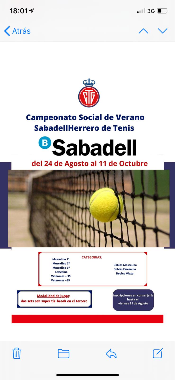 Cartel del Cto. Social de Tenis Sabadell Herrero e Verano RCTG