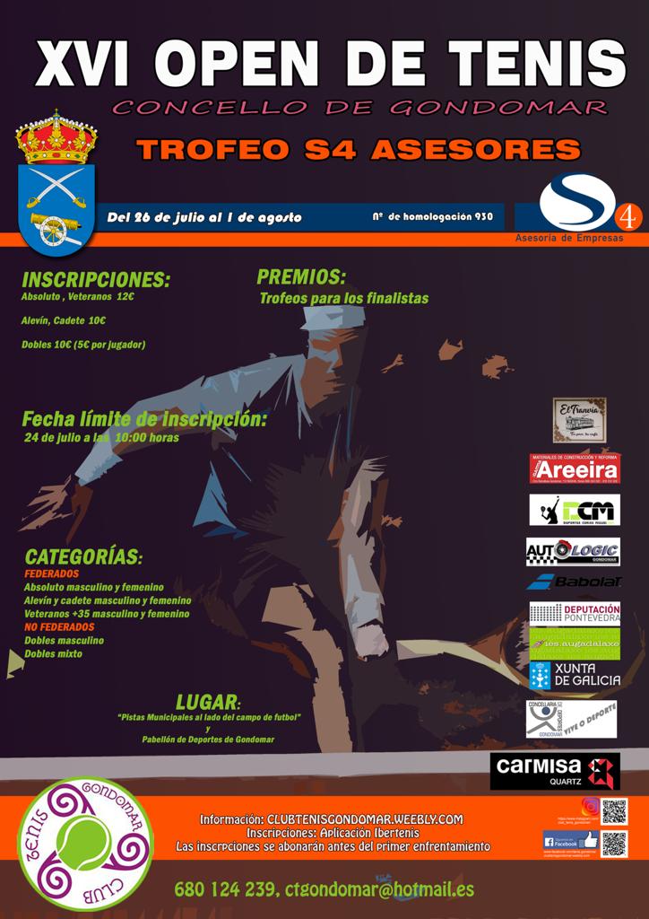 Cartel del XVI OPEN DE TENIS Concello de Gondomar Trofeo S4 Asesores