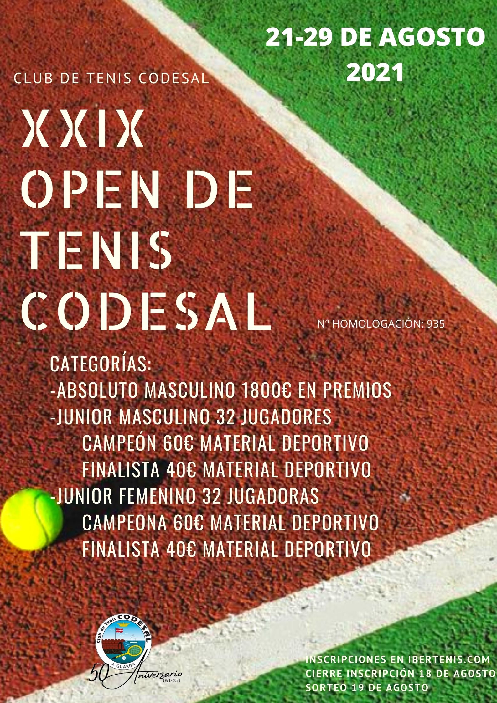 Cartel del XXIX OPEN CLUB DE TENIS CODESAL(1800€ EN PREMIOS CAT. ABSOLUTA- 100€ EN PREMIOS CAT. JUNIOR)