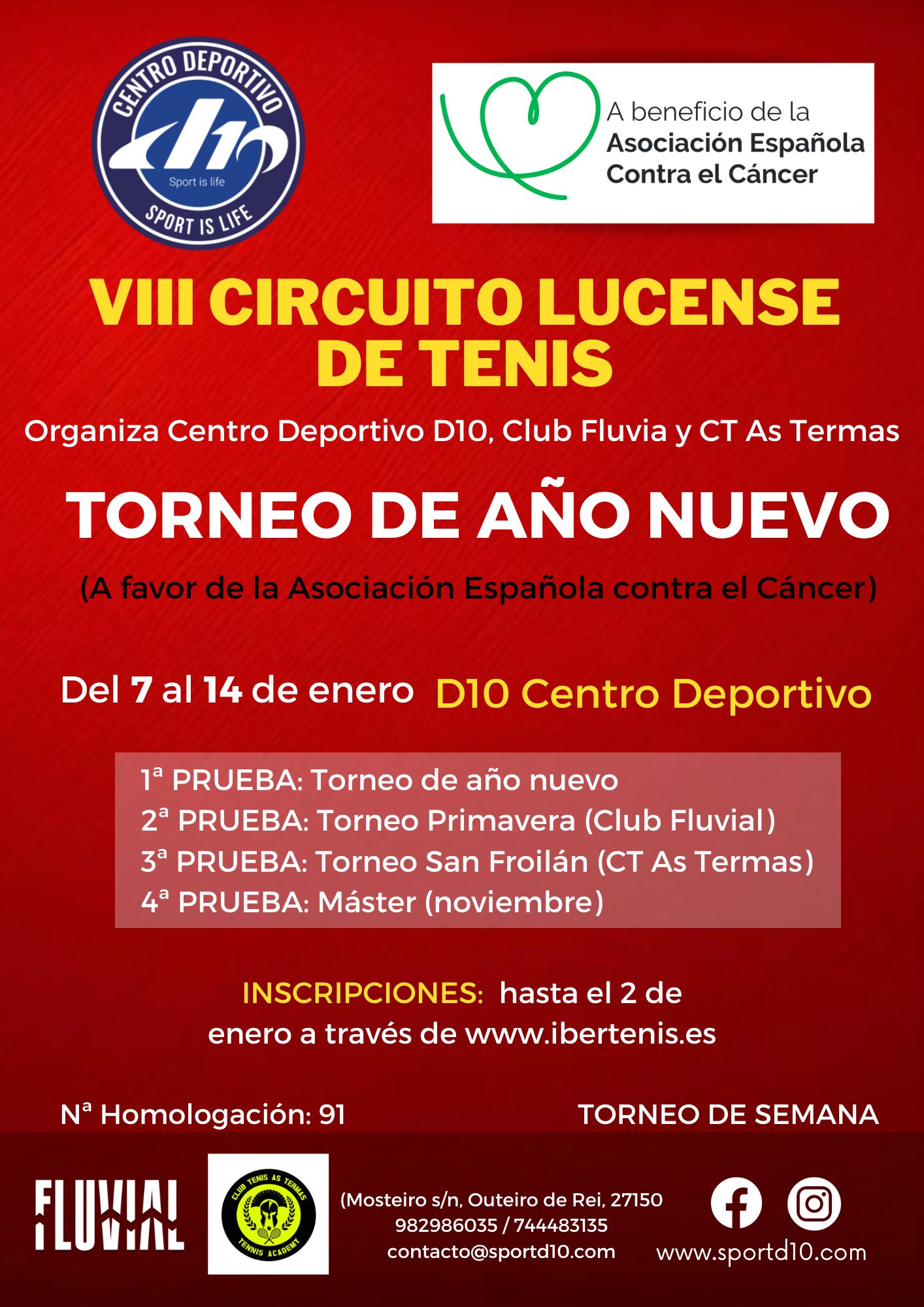 cartel TORNEO DE AÑO NUEVO - VIII CIRCUITO LUCENSE DE TENIS (a favor de la AECC)