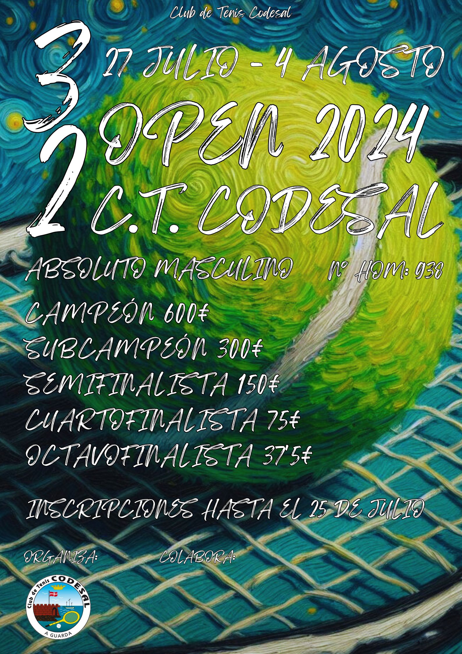 cartel XXXII Open de Tenis Codesal (1800€ en Premios)
