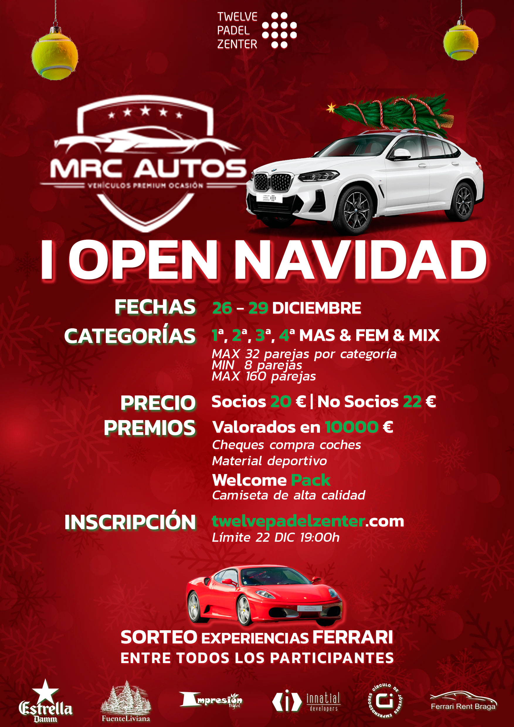 Cartel del I OPEN NAVIDAD MRC AUTOS - TWELVE PADEL ZENTER