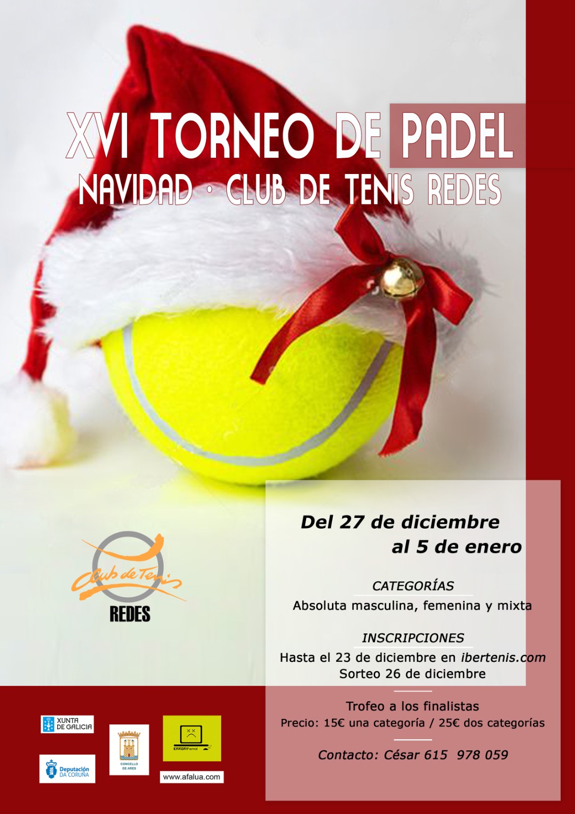 Cartel del XVI TORNEO DE PADEL DE NAVIDAD CLUB DE TENIS REDES