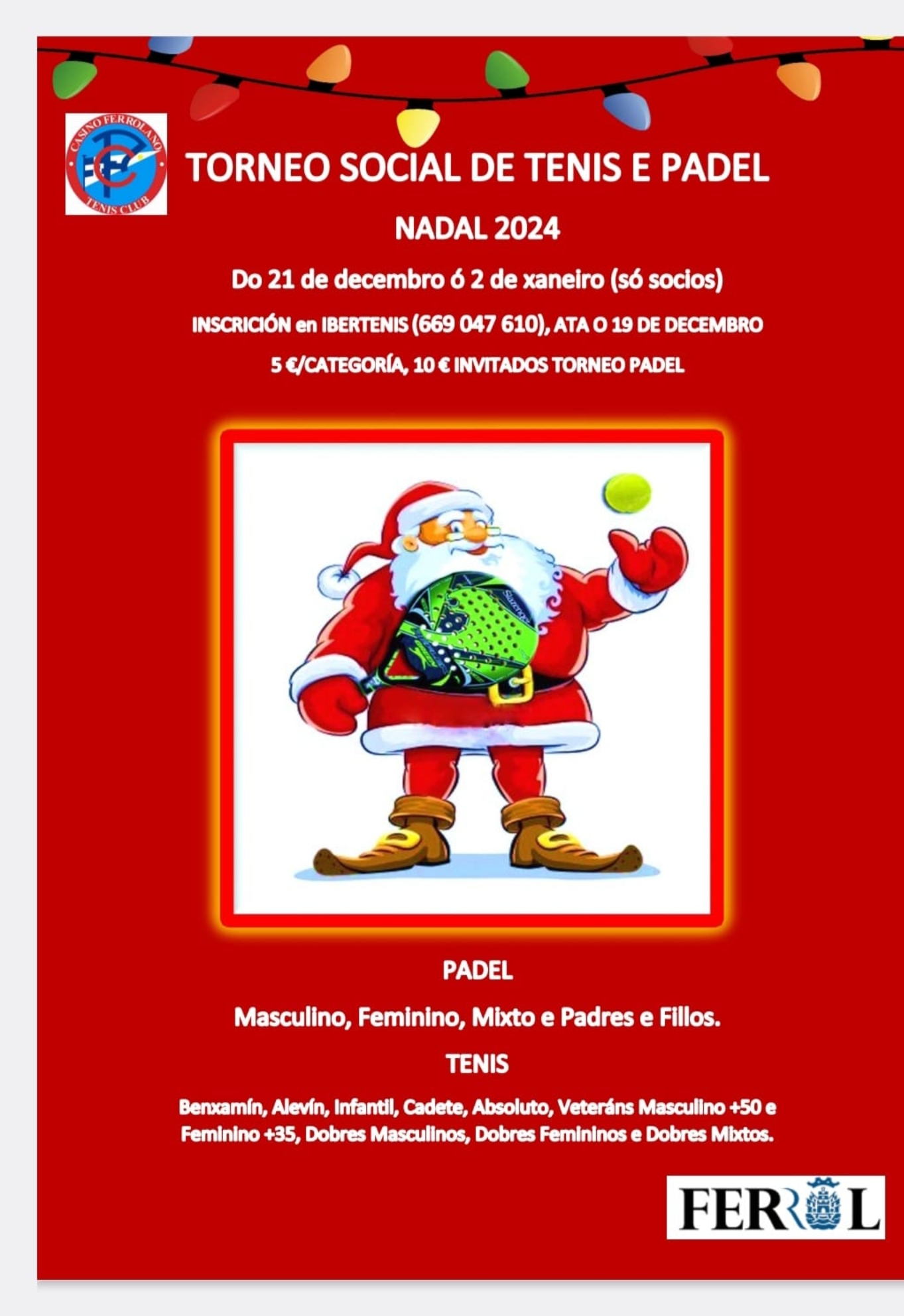 Cartel del Torneo Social de Tenis Navidad 2024