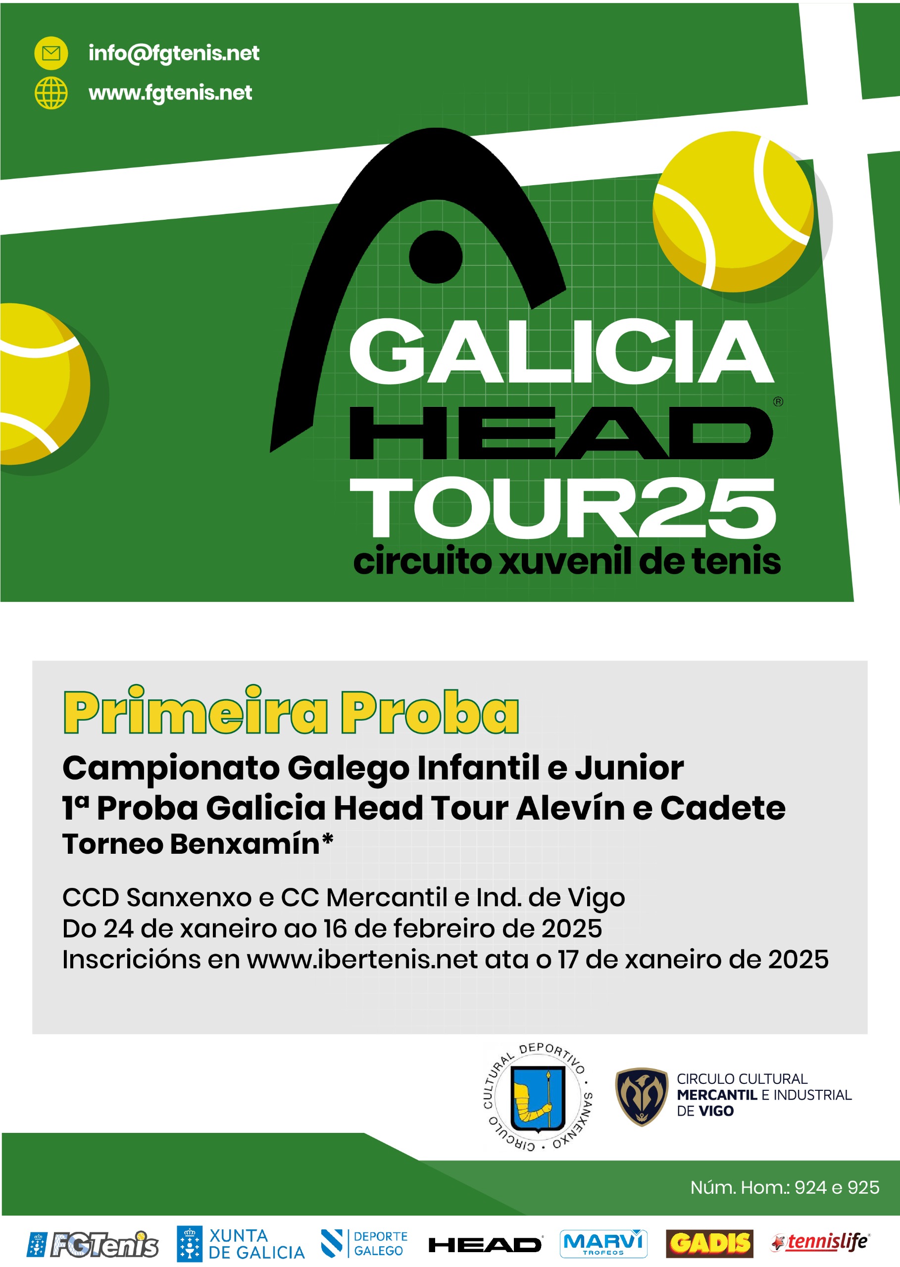 cartel GALICIA HEAD TOUR - Camp. Gallegos infantil y junior. Torneo GHT alevín y cadete. Torneo Benjamín