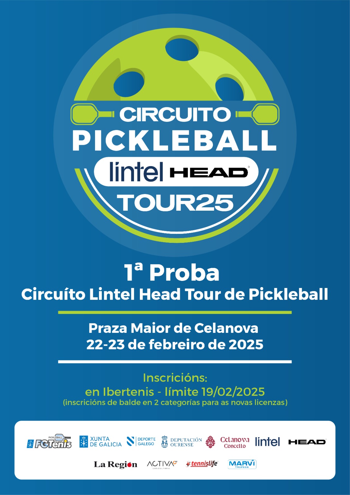 cartel I PRUEBA CIRCUITO GALLEGO HEAD TOUR DE PICKLEBALL. I COPA CELANOVA