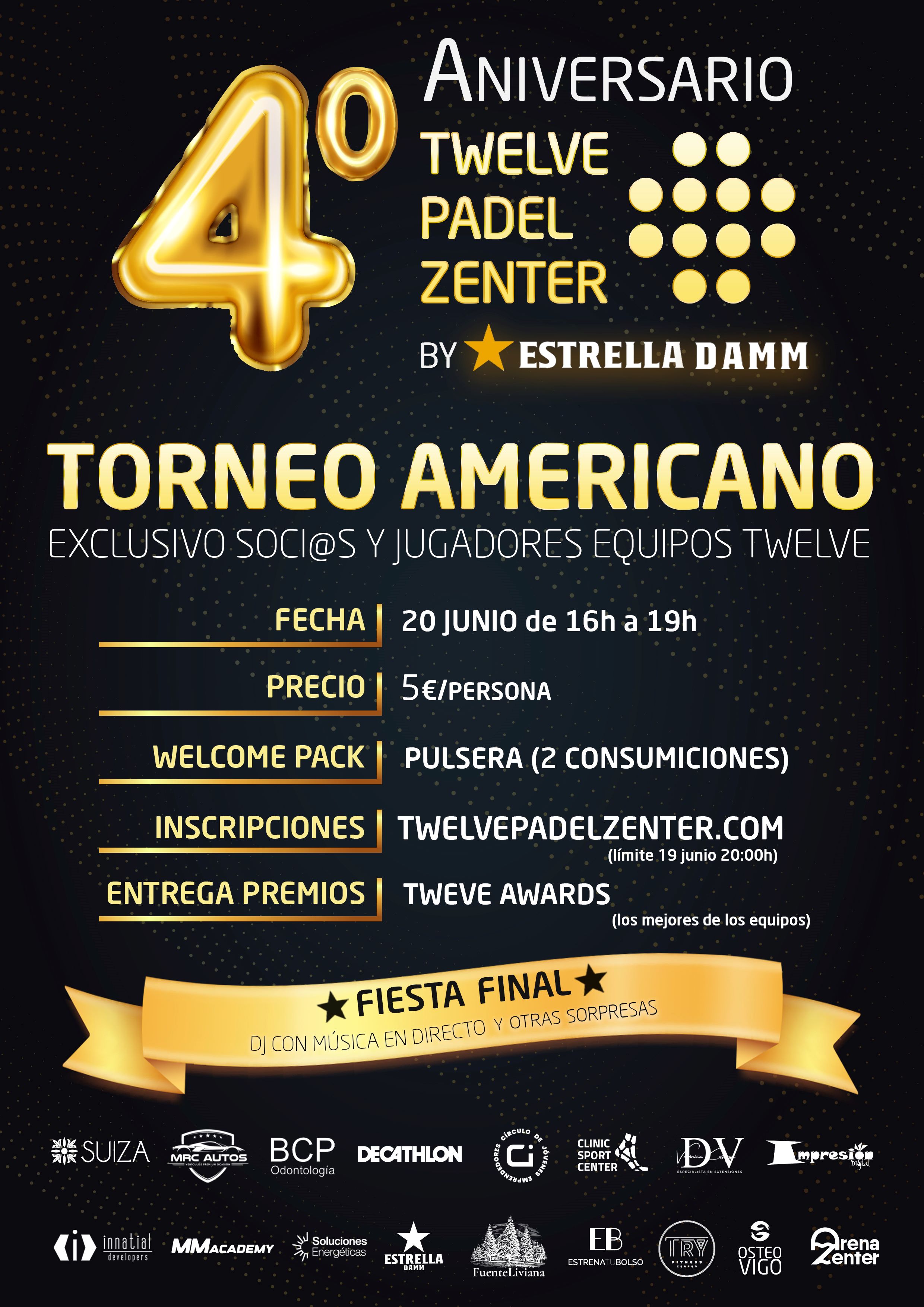 Cartel del 4º ANIVERSARIO TWELVE PADEL ZENTER