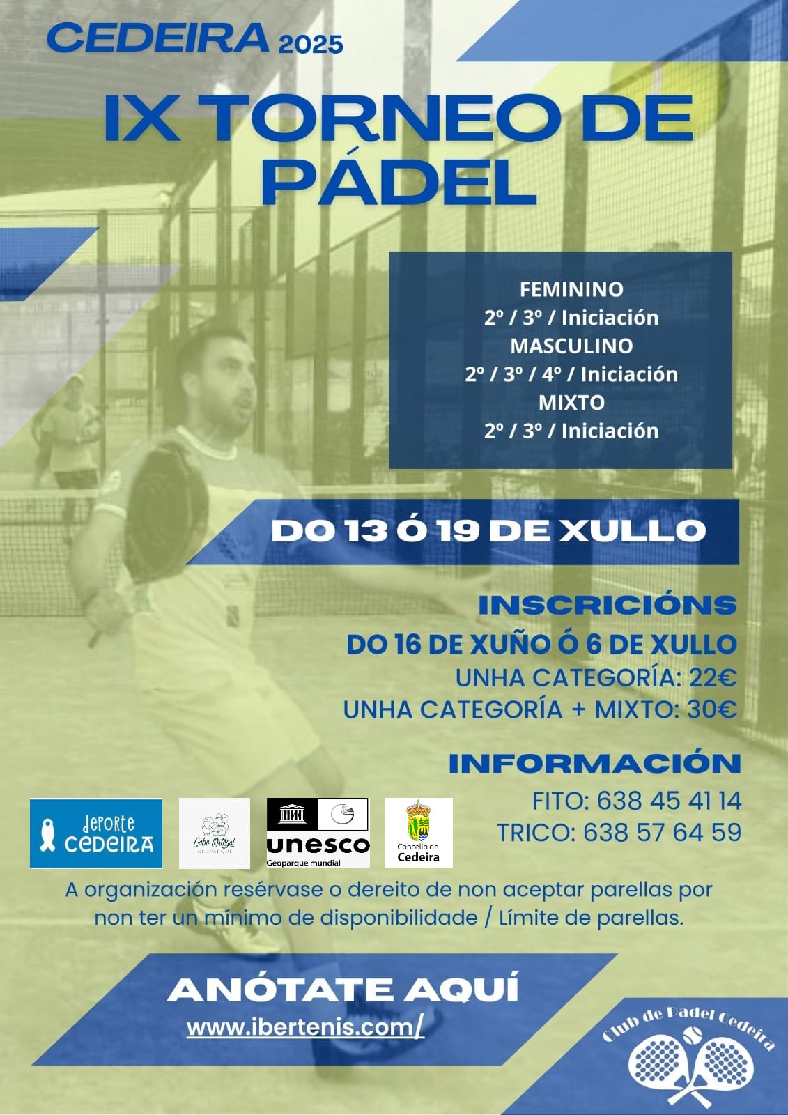 Cartel del IX TORNEO DE PÁDEL DE CEDEIRA