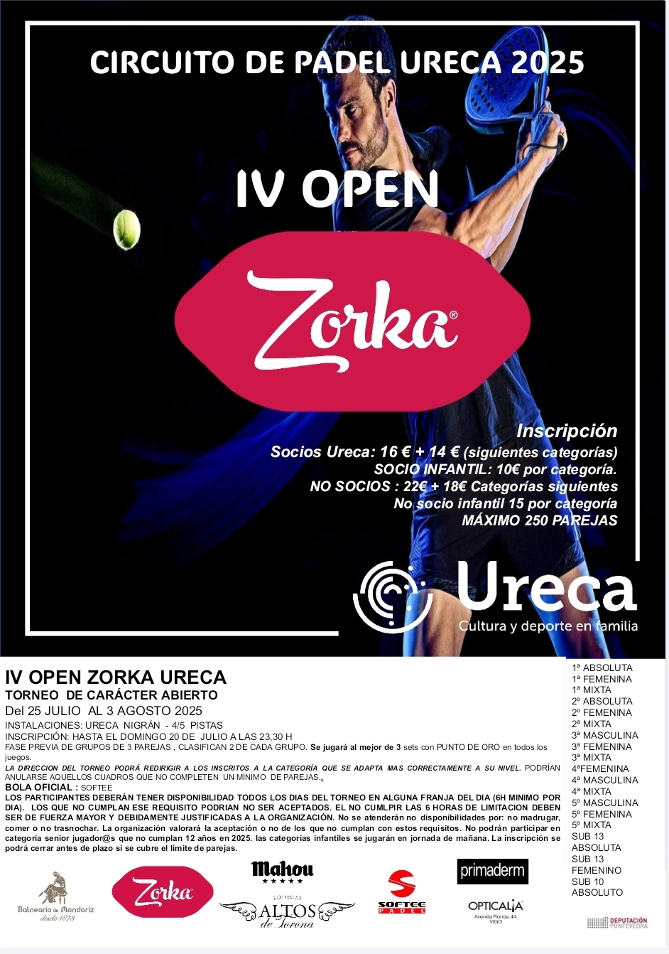 Cartel del IV TORNEO ZORKA URECA DE PADEL