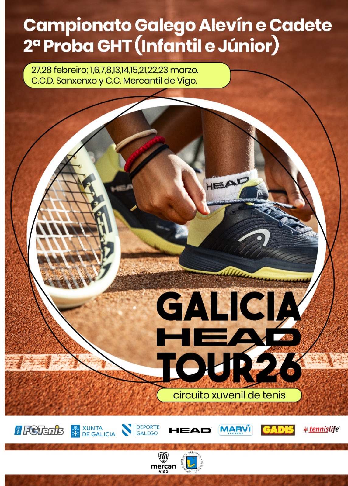 cartel GALICIA HEAD TOUR - Camp. Gallegos alevín y cadete. Torneo GHT infantil y junior.