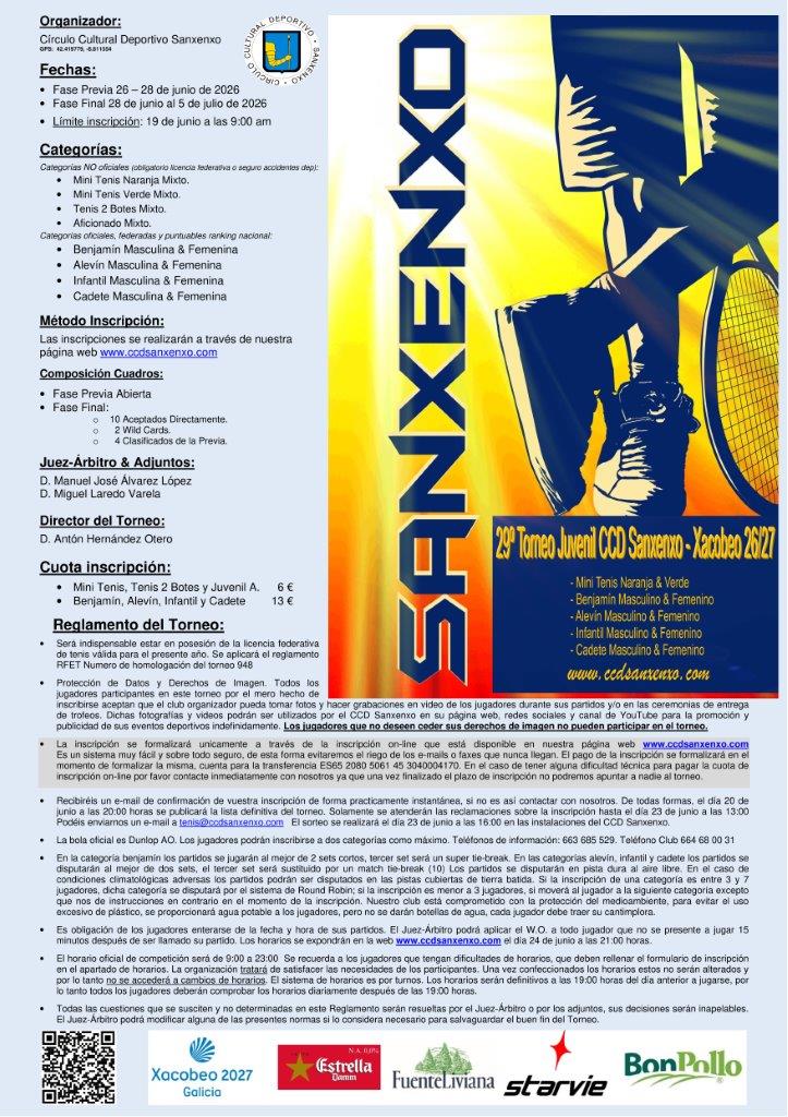 cartel 29º Torneo Juvenil CCD Sanxenxo - Xacobeo 26/27