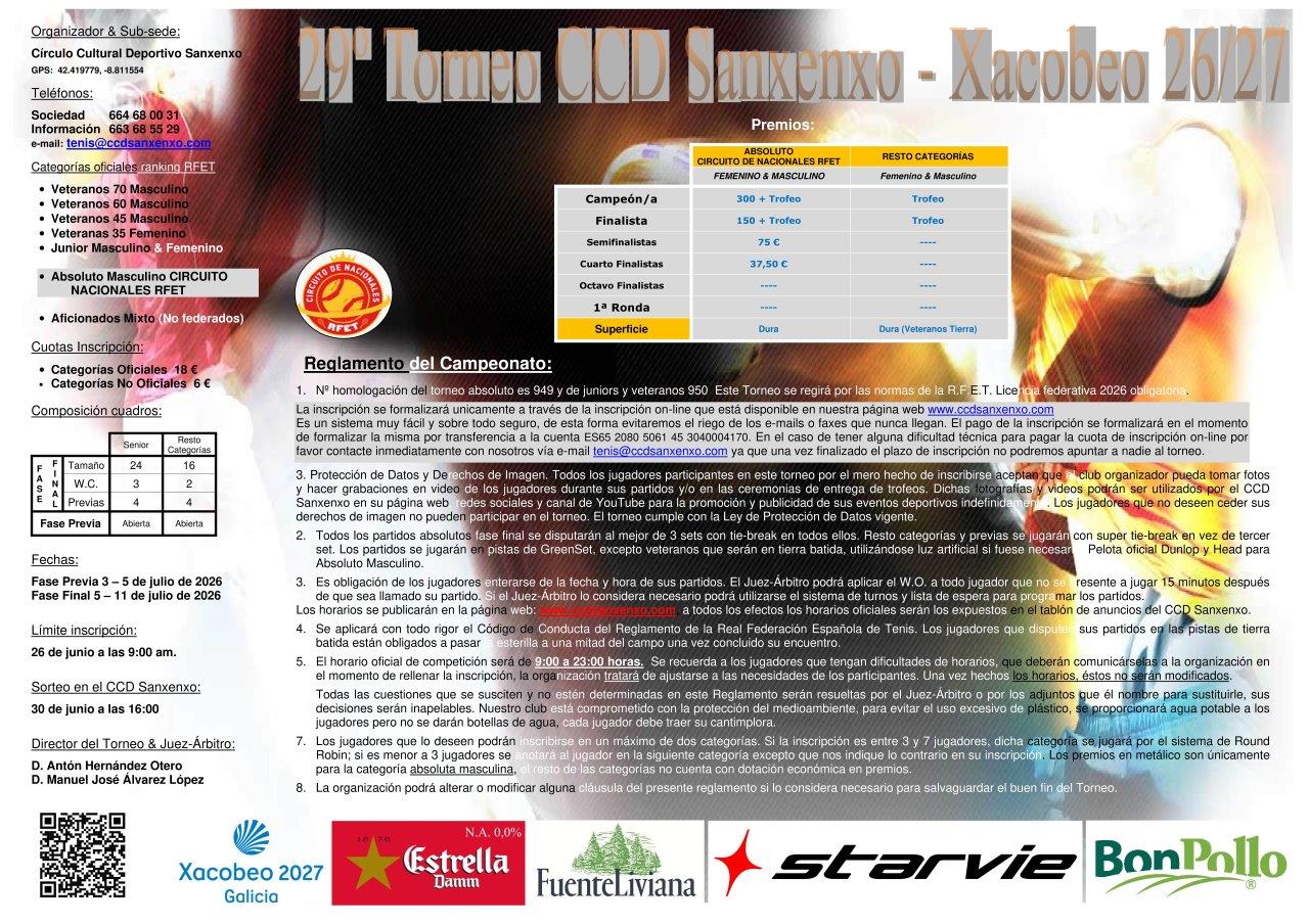 cartel 29º Torneo Junior, Veteranos & Absoluto CCD Sanxenxo - Xacobeo 26/27