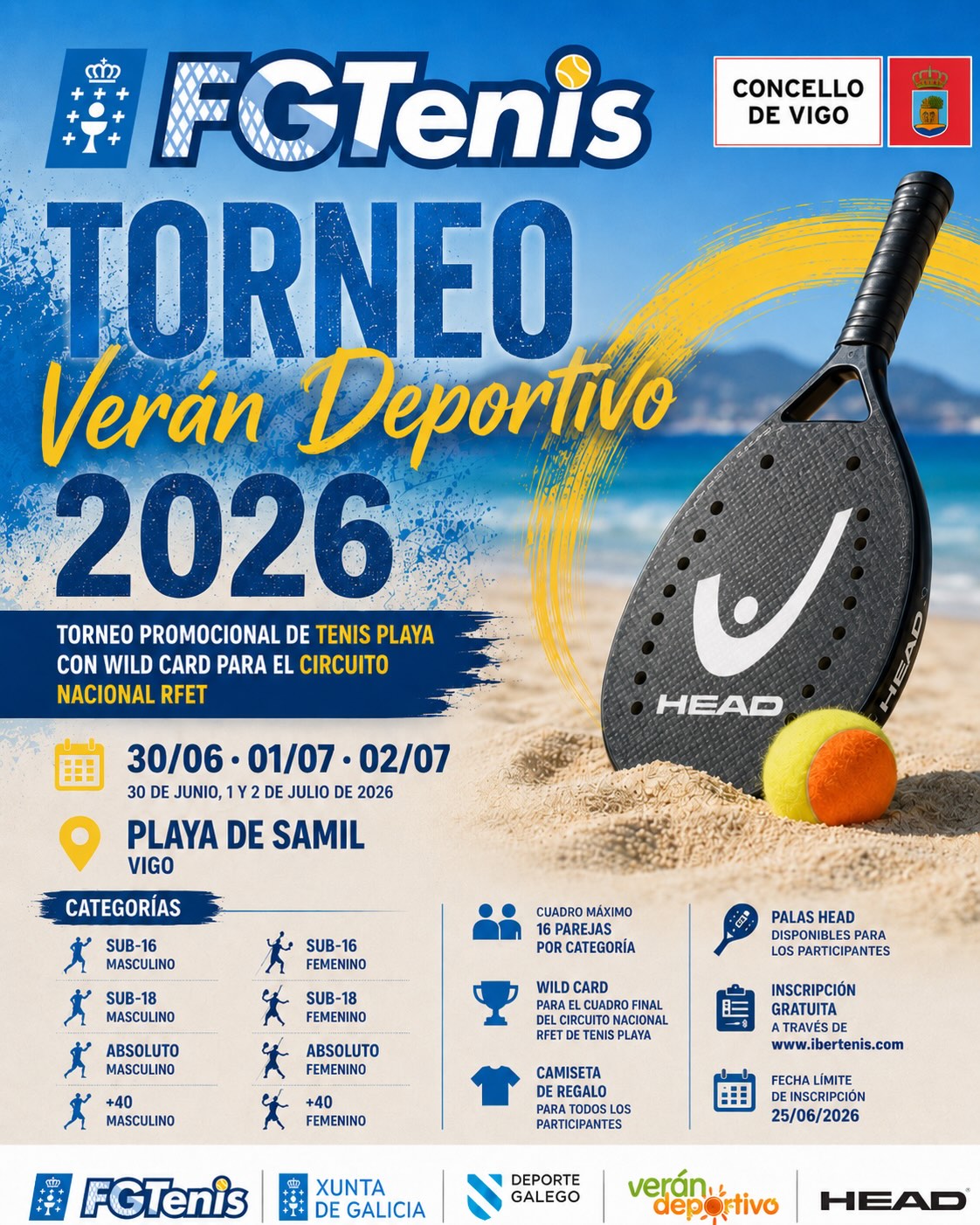 cartel Torneo Verán Deportivo Tenis Playa