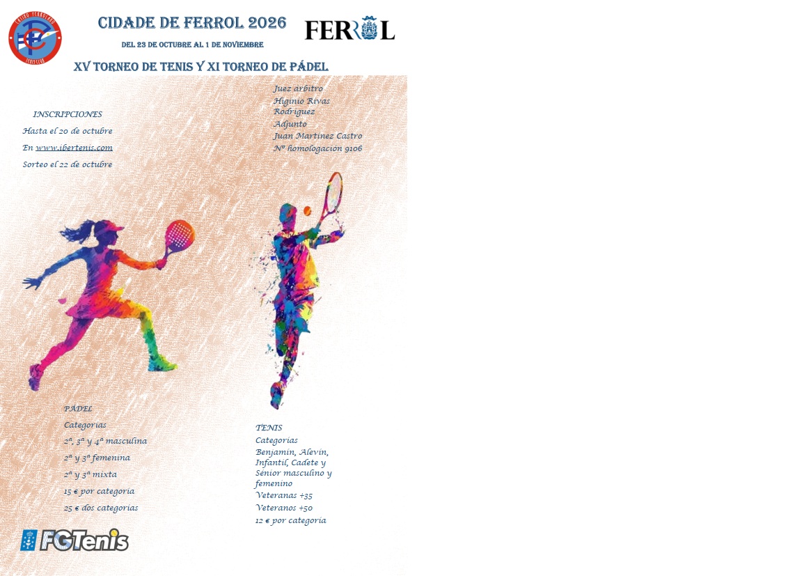 Cartel XV TORNEO DE TENIS CIDADE DE FERROL 2026